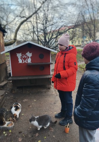 Divas meitenes baro kaķus.